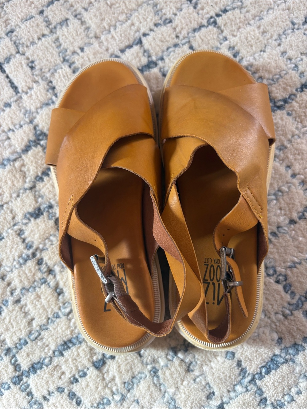 Miz Mooz Cognac Tan Leather Crossover Slingback Sandals
